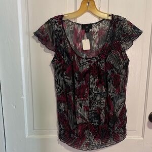 Iz Byer Black and Red Abstract Blouse